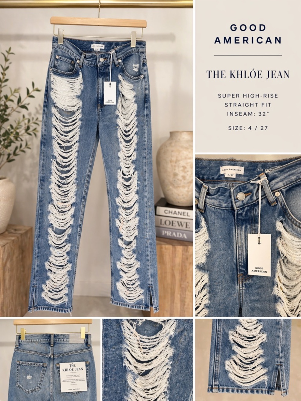 NWT Good American The Khloé Jean Distressed High Rise Straight Jeans 4/27